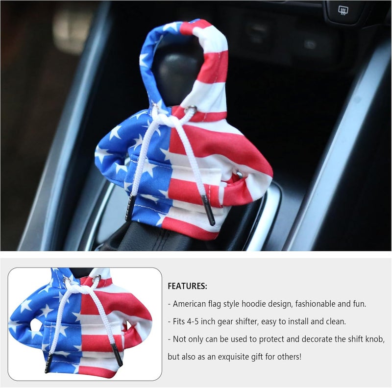 Stacool Car Gear Shift Cover with US Flag Design,Fashionable Gear Shift Hoodie for Shifter Knobs,Universal Car Interior Accessories Funny Car Shift Knob Cover for Cars Trucks SUVs (Colorful/L+R) - Image 3